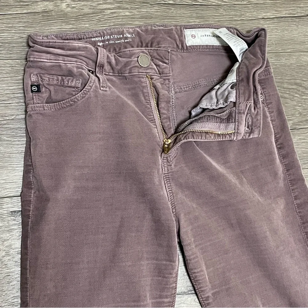 Anthropologie AG High Rise Stevie Ankle Gray Taupe Velvet Slim Straight Sz 25R.